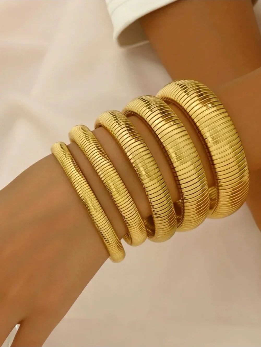 Chunky Wide Gold Plated Womens Bracelet Bangles. Size In Photo